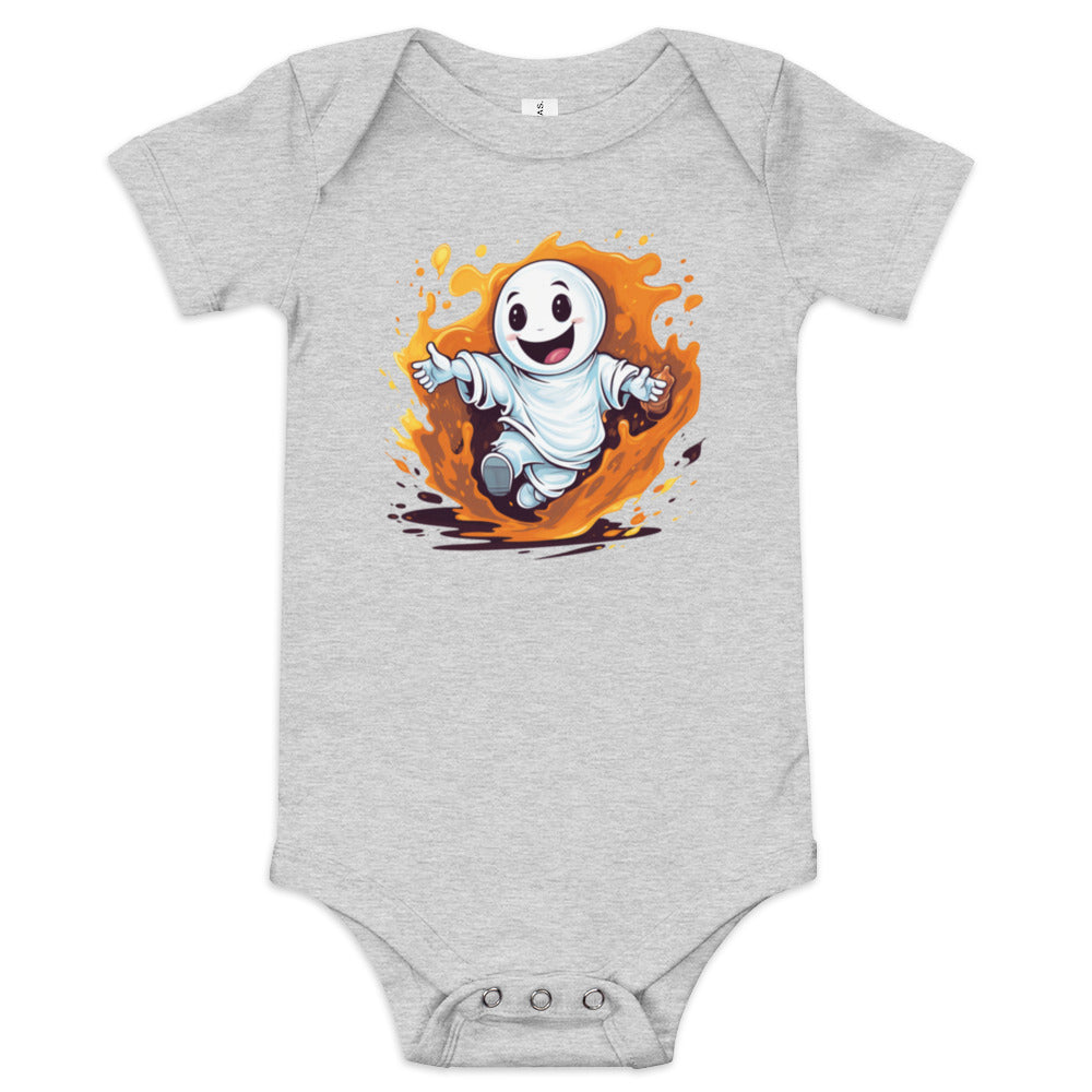 Playful ghost playing pranks on Halloween - Baby short sleeve one piece