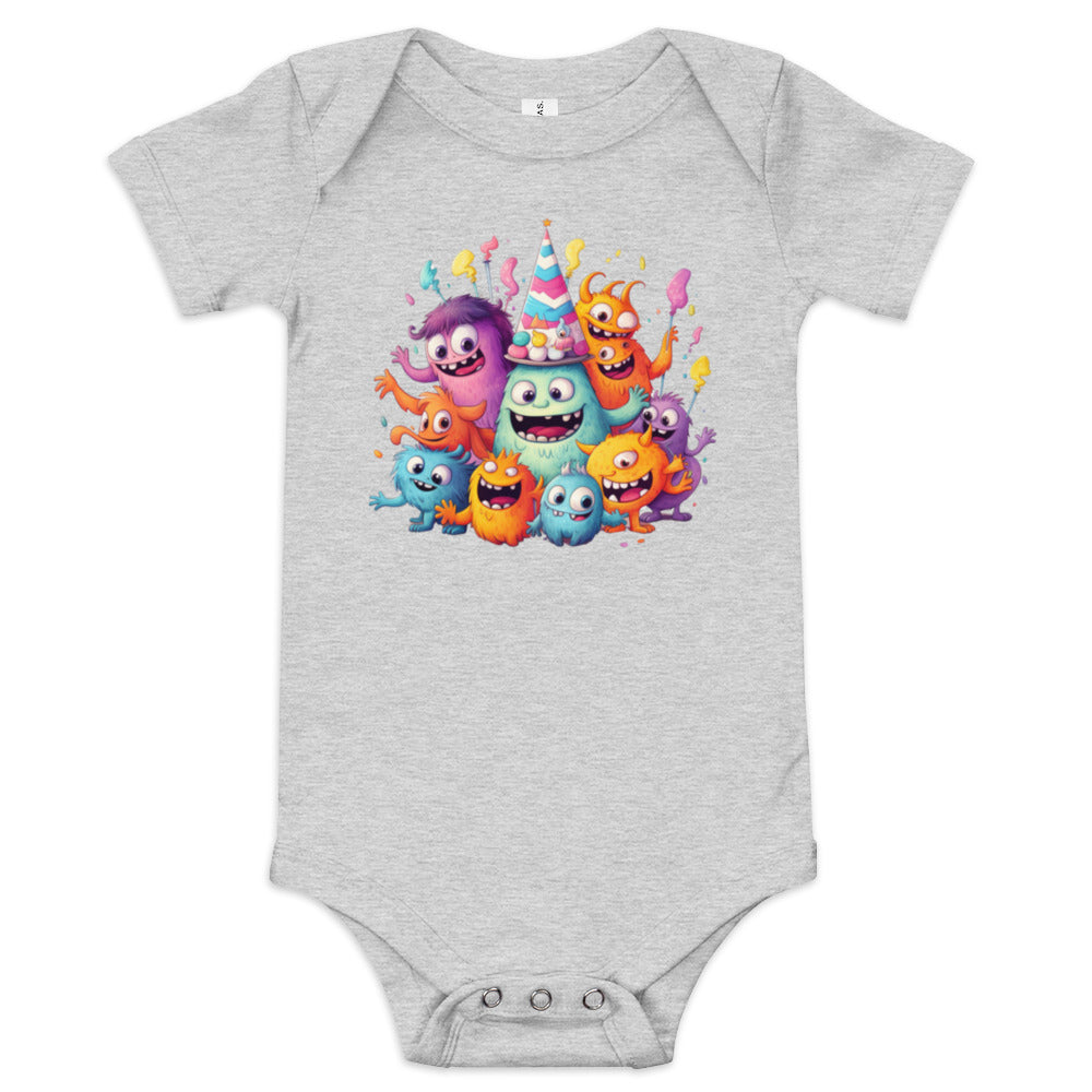 Monsters having a costume party - Baby short sleeve one piece