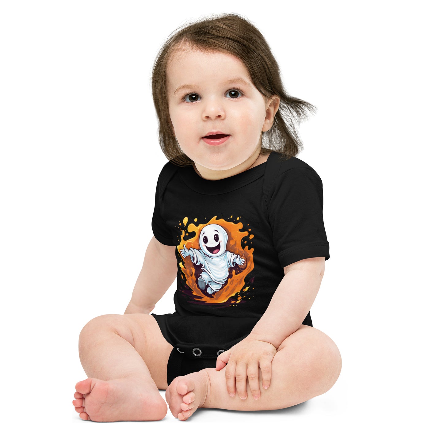 Playful ghost playing pranks on Halloween - Baby short sleeve one piece