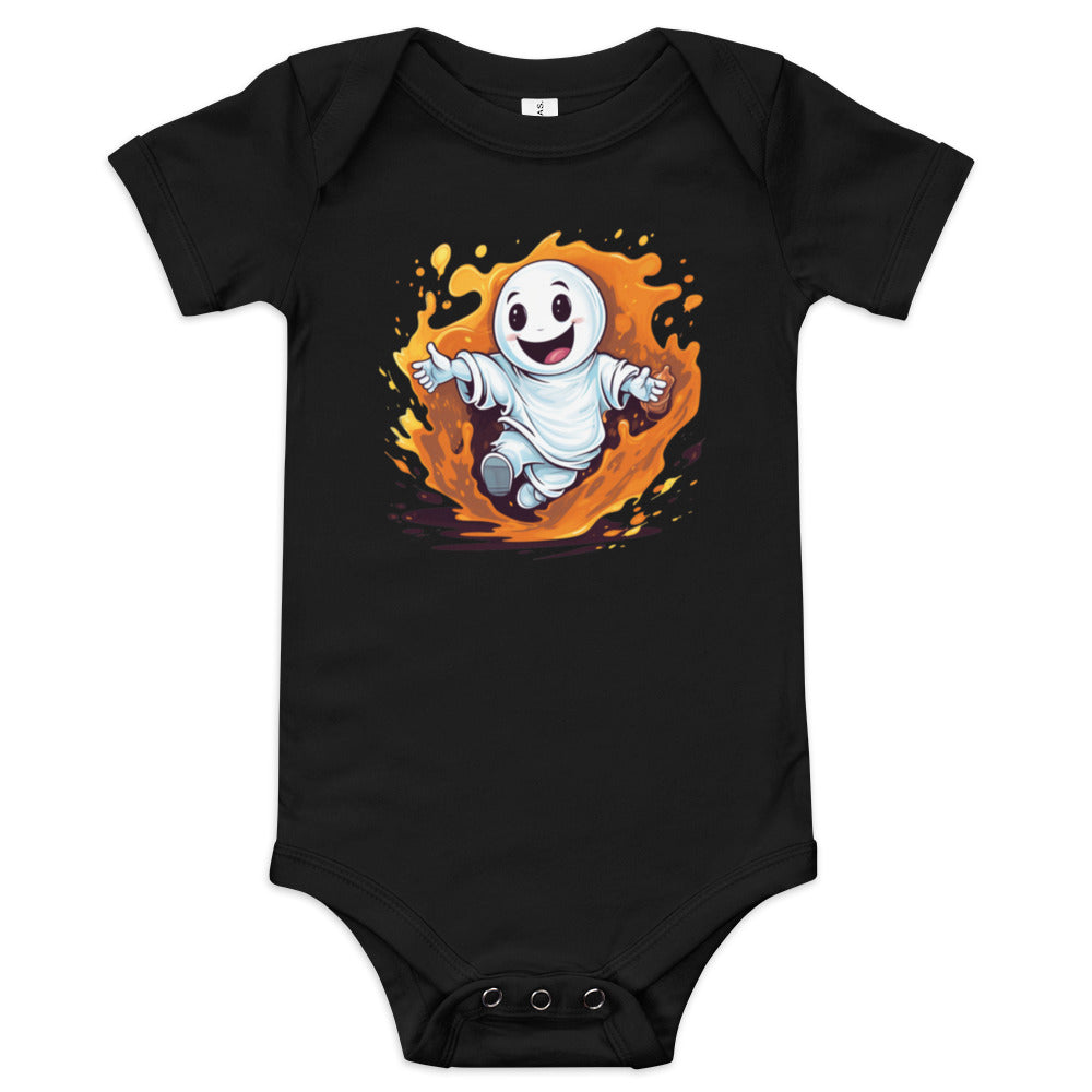 Playful ghost playing pranks on Halloween - Baby short sleeve one piece