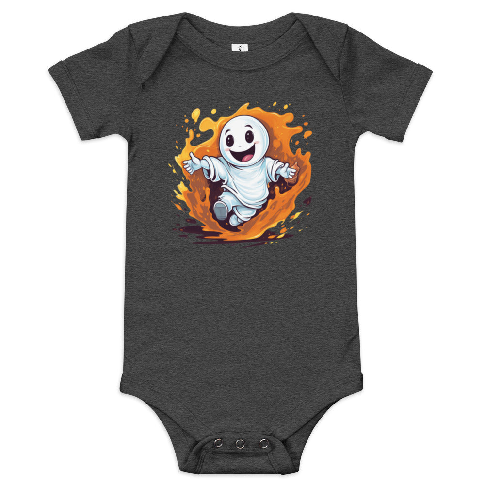 Playful ghost playing pranks on Halloween - Baby short sleeve one piece