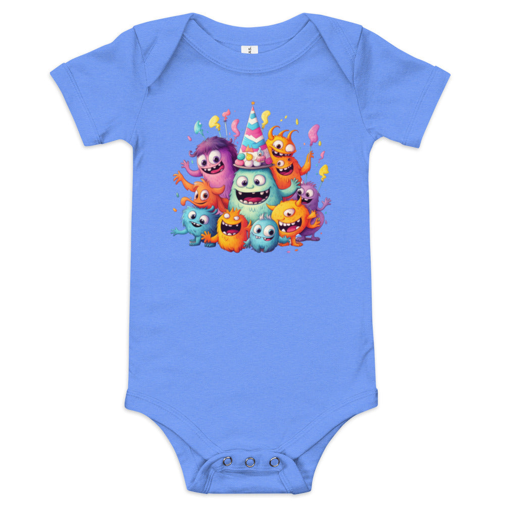 Monsters having a costume party - Baby short sleeve one piece