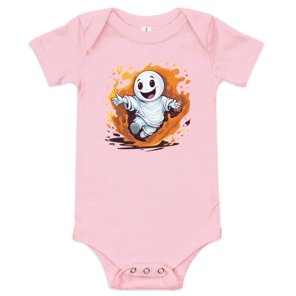 Playful ghost playing pranks on Halloween - Baby short sleeve one piece