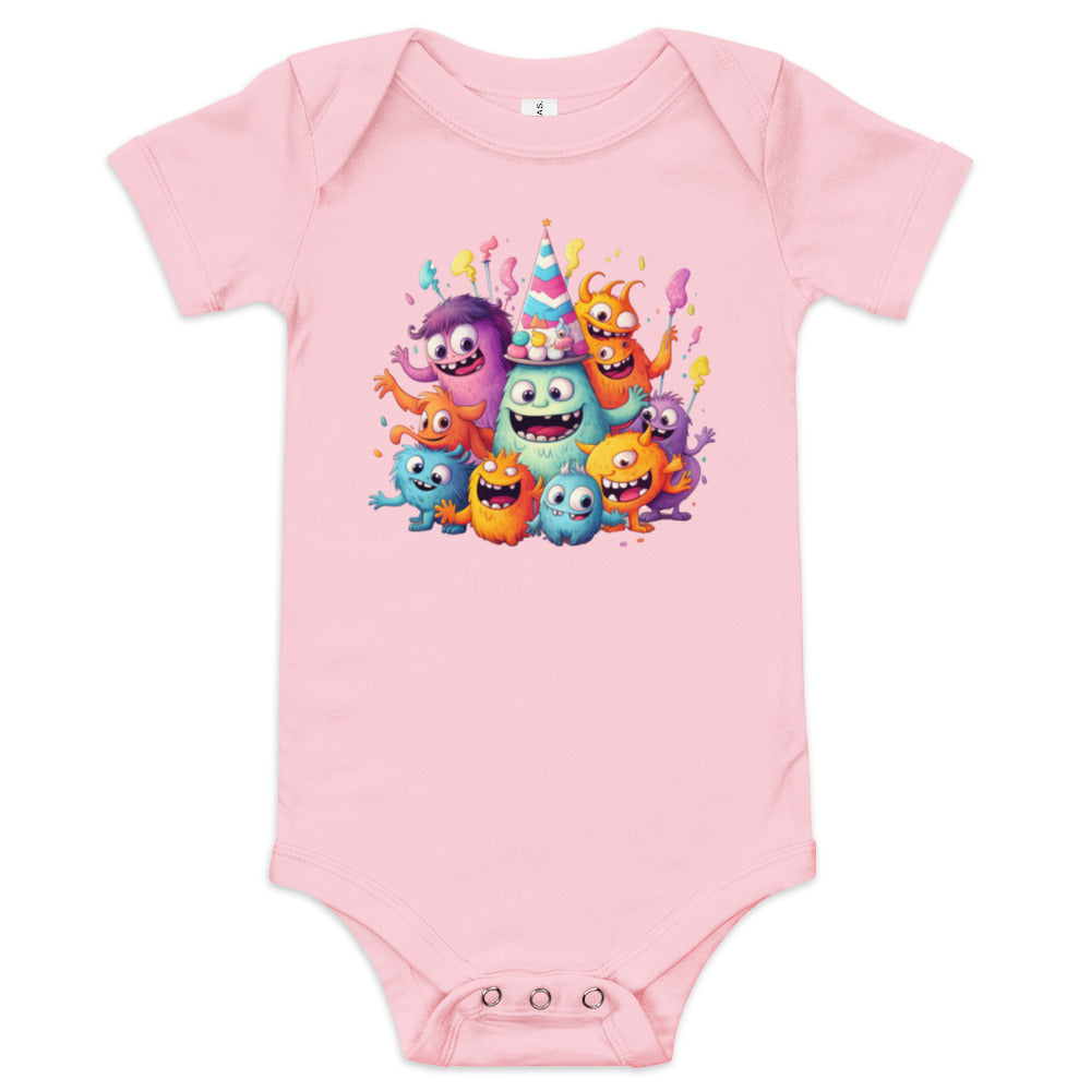 Monsters having a costume party - Baby short sleeve one piece