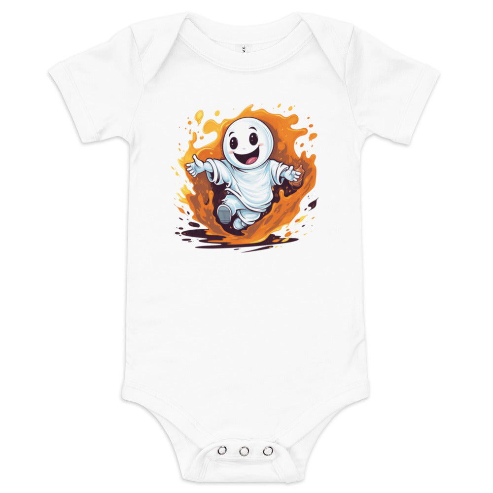 Playful ghost playing pranks on Halloween - Baby short sleeve one piece