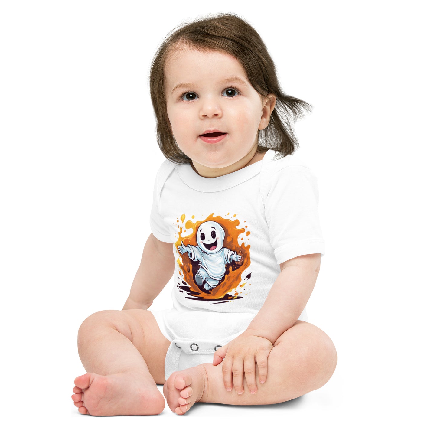 Playful ghost playing pranks on Halloween - Baby short sleeve one piece