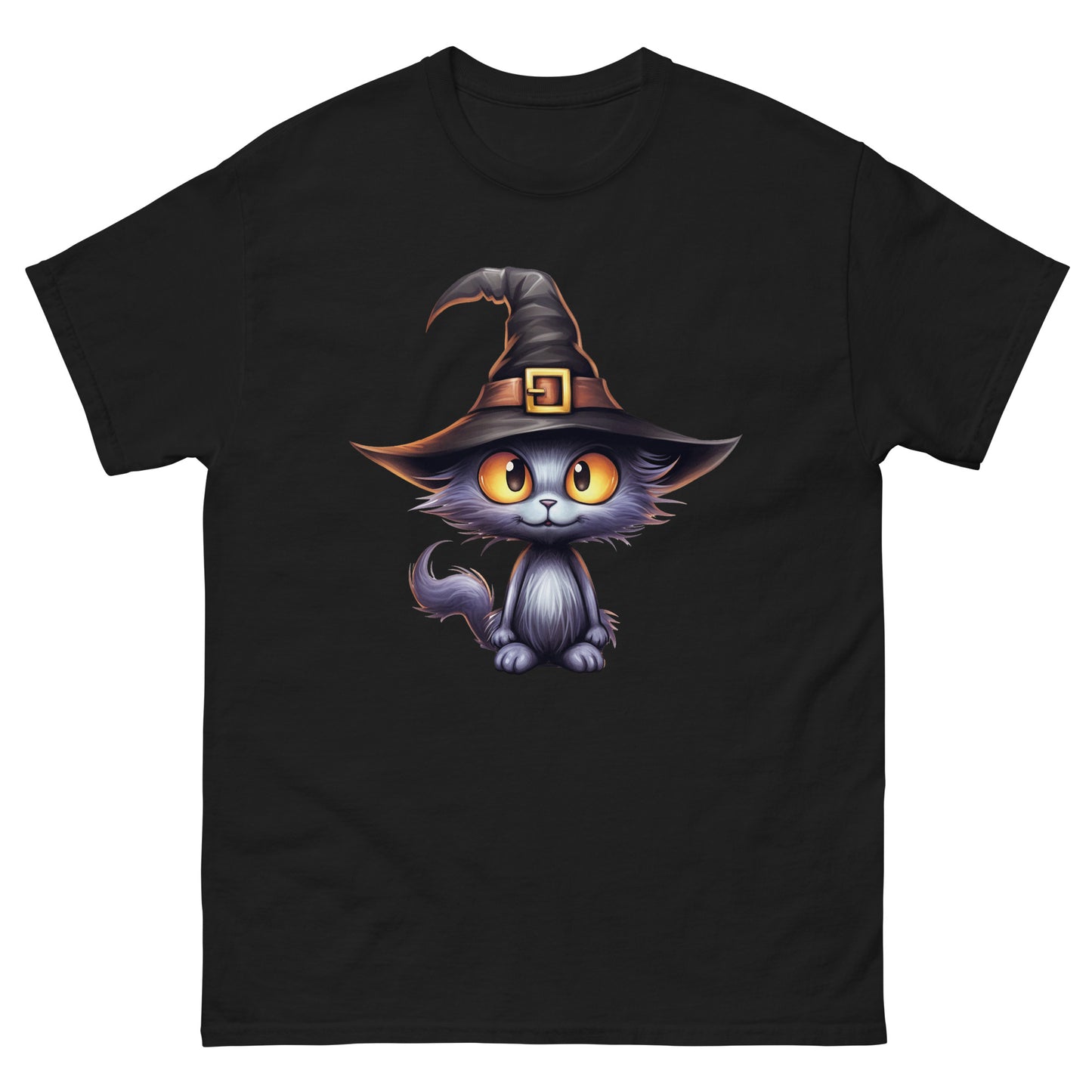 Black cat wearing a witch's hat. - Men's classic tee