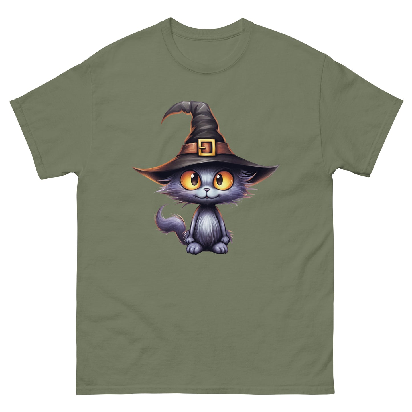 Black cat wearing a witch's hat. - Men's classic tee