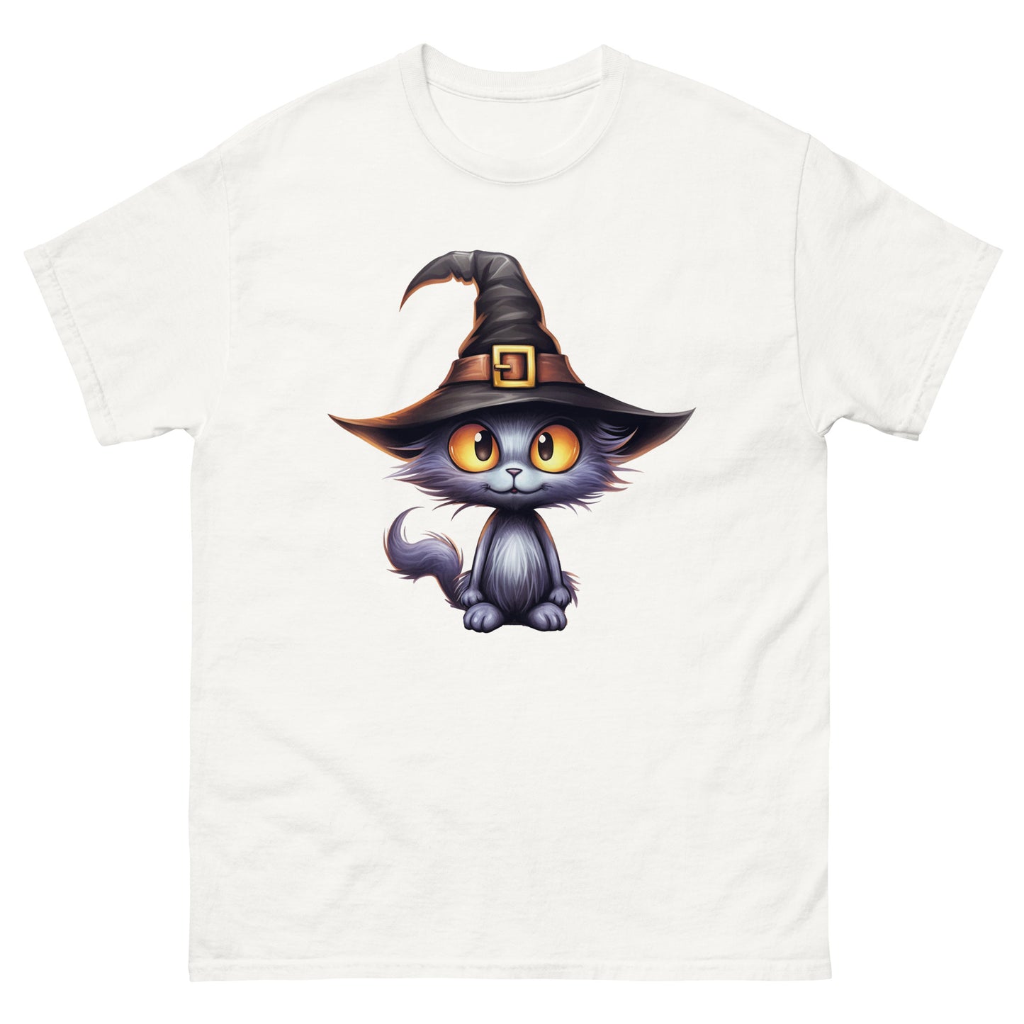 Black cat wearing a witch's hat. - Men's classic tee